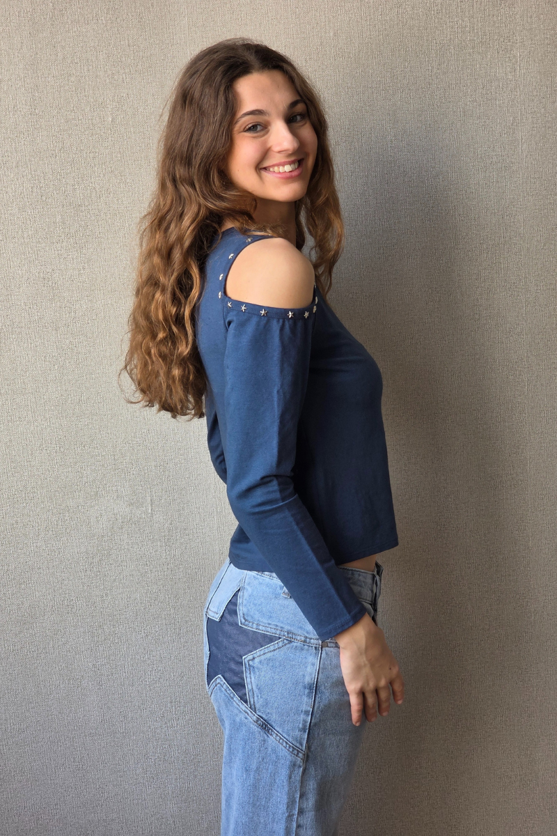 Camiseta Sin Hombros con Estrellas - Azul Marino