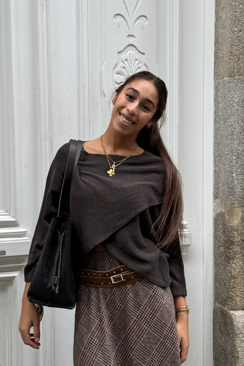 Jersey cruzado manga japonesa Sakura marrón