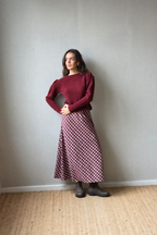 Falda larga Inverness de cuadros granate