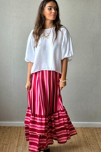 Falda Rayas Roja con volantes