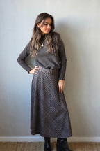 Falda British de cuadros con cinturón chocolate