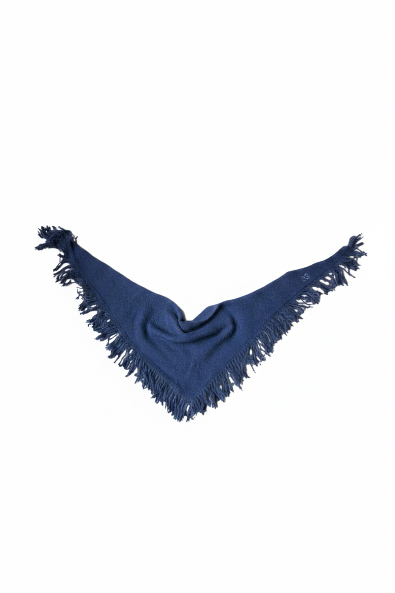 Bufanda tipo mini chal de flecos azul marino