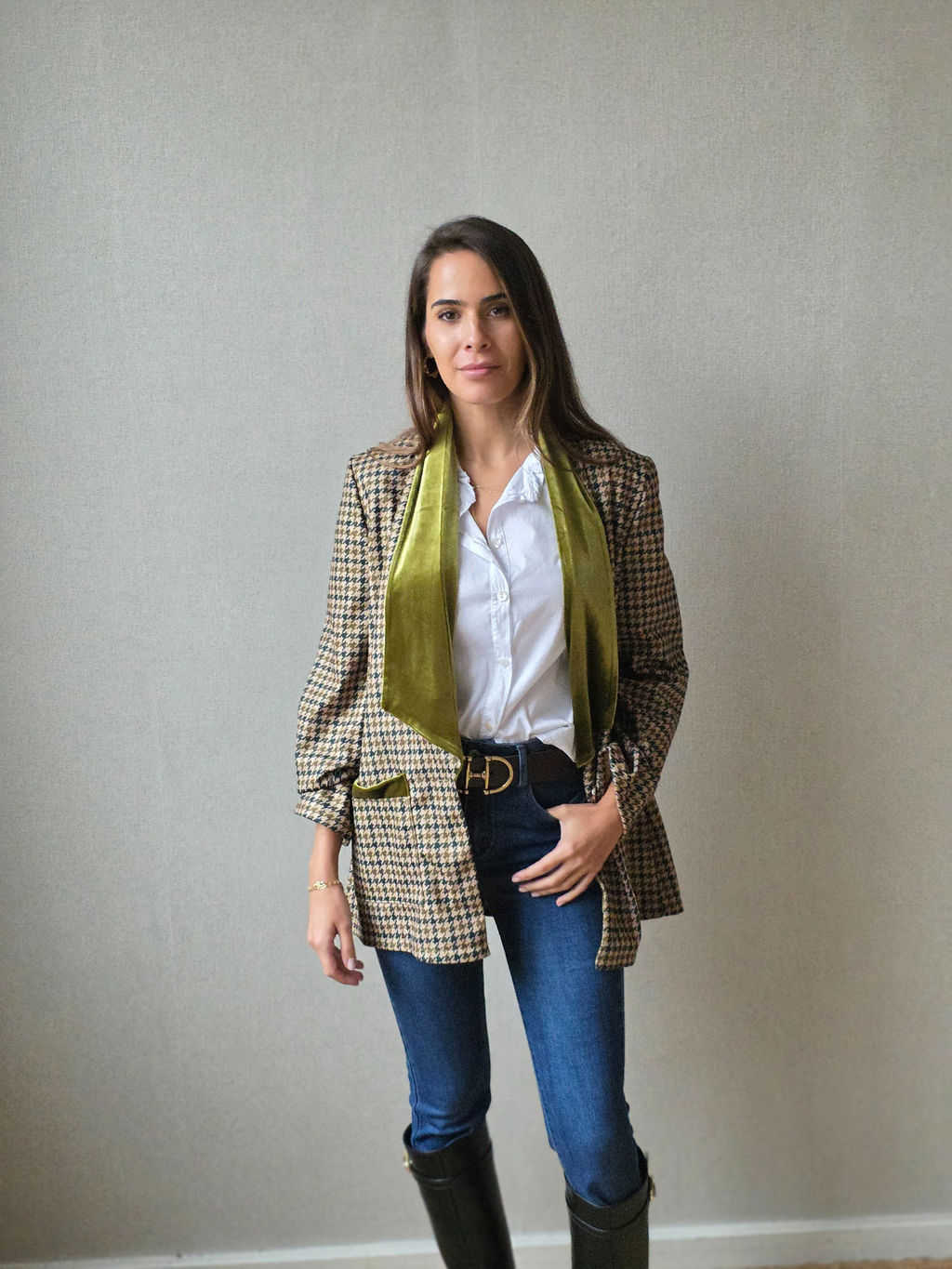 Americana Pata de Gallo Pistacho con Terciopelo - Talla Única