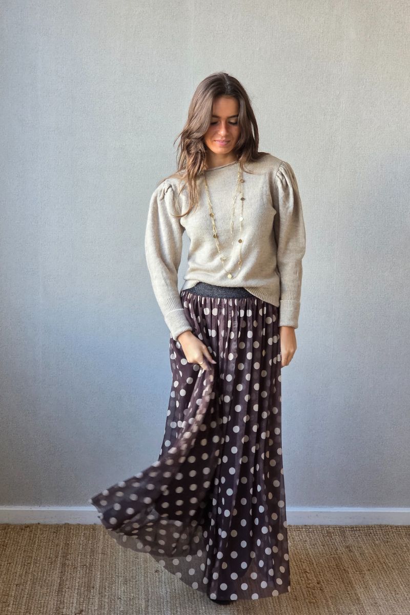 Falda lunares de tul marrón