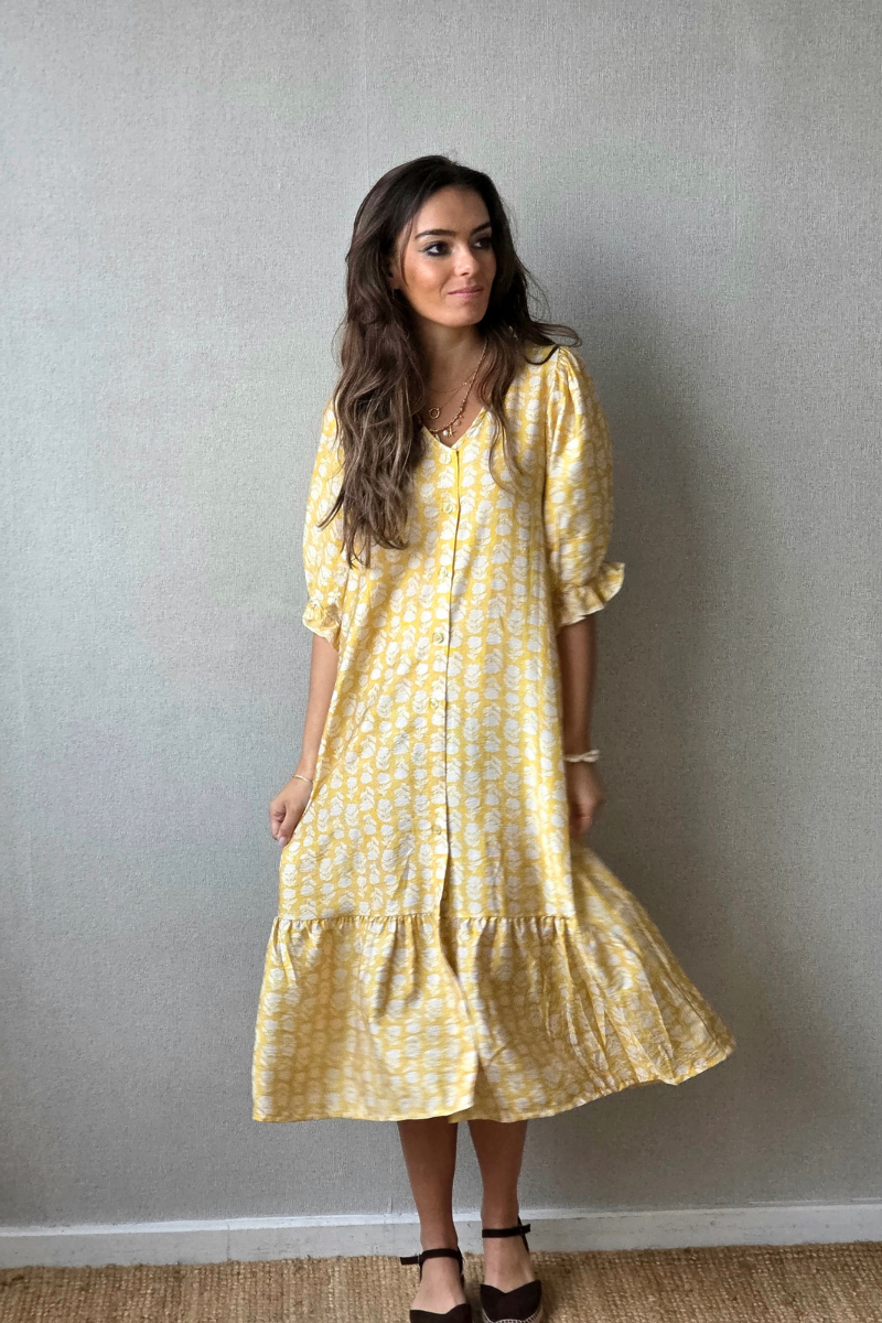 Vestido flores con botones amarillo