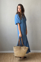 Vestido Manga Globo Azul Jeans Oscuro