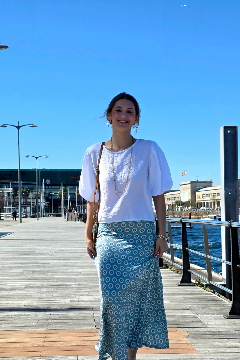 Falda Larga Estampado Célula Verde