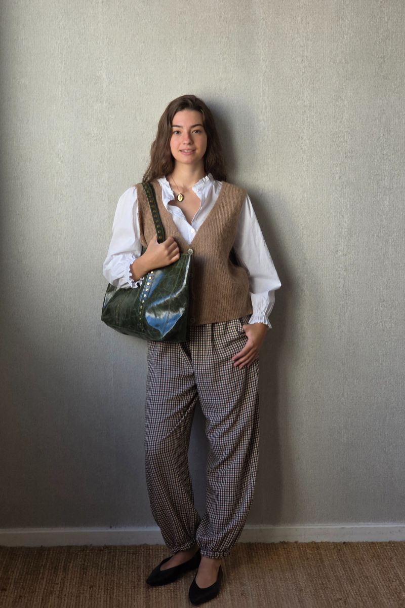 Pantalón bombacho de cuadros marrón