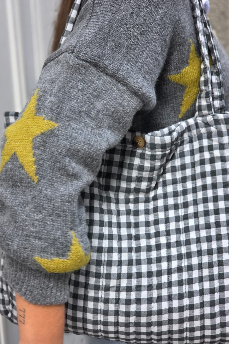 Bolsa acolchada de cuadros de vichy gris