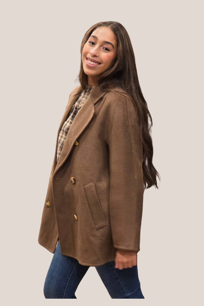 Abrigo de paño básico seis botones marrón
