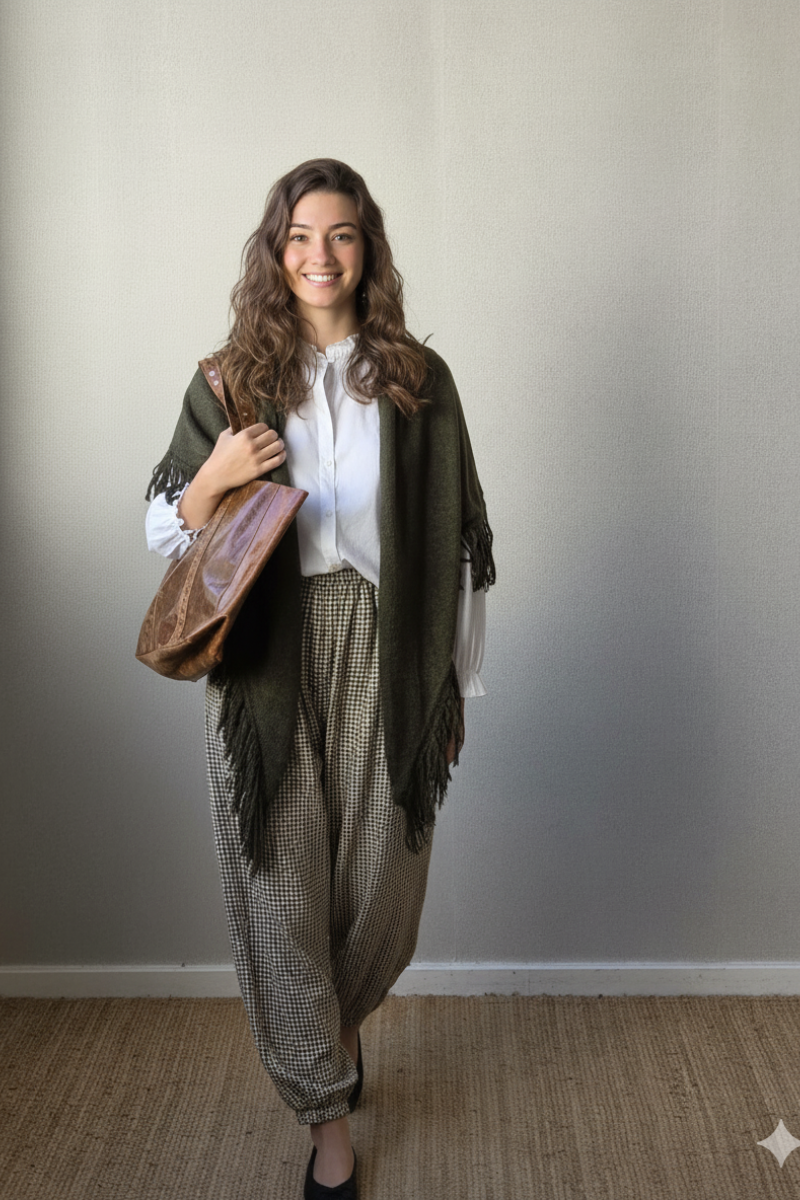 Pantalón bombacho de cuadros verde militar