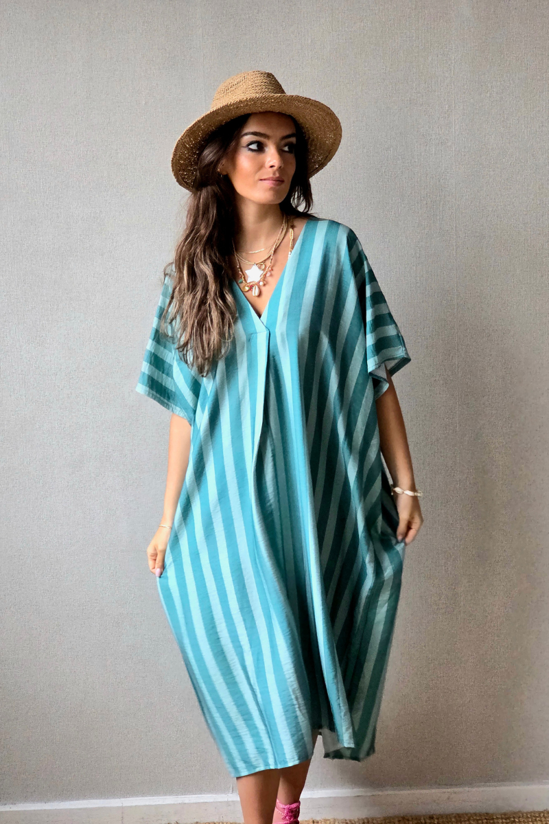 Vestido rayas tipo kurta verde bonito