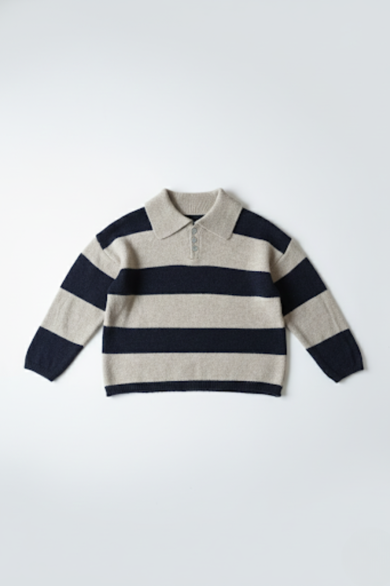 Jersey de rayas con cuello camisero azul marino