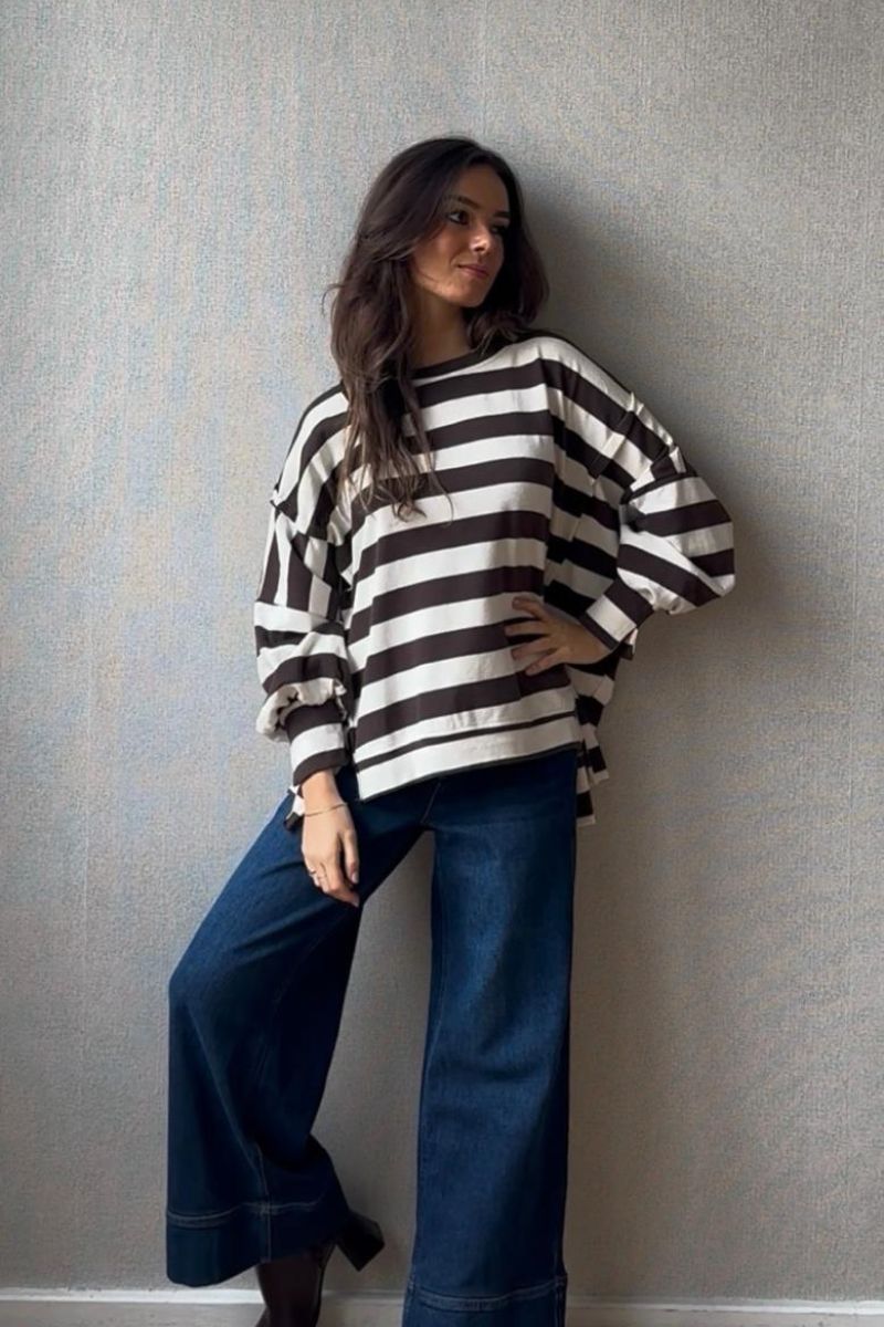 Jersey Oversize Rayas Beige y Chocolate - Estilo Casual Moderno