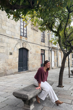 Jersey cruzado con brillo berenjena