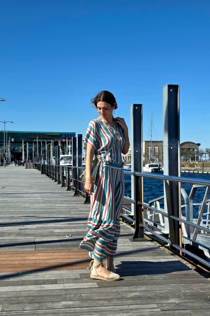 Falda Rayas Verde Bonito con Volantes