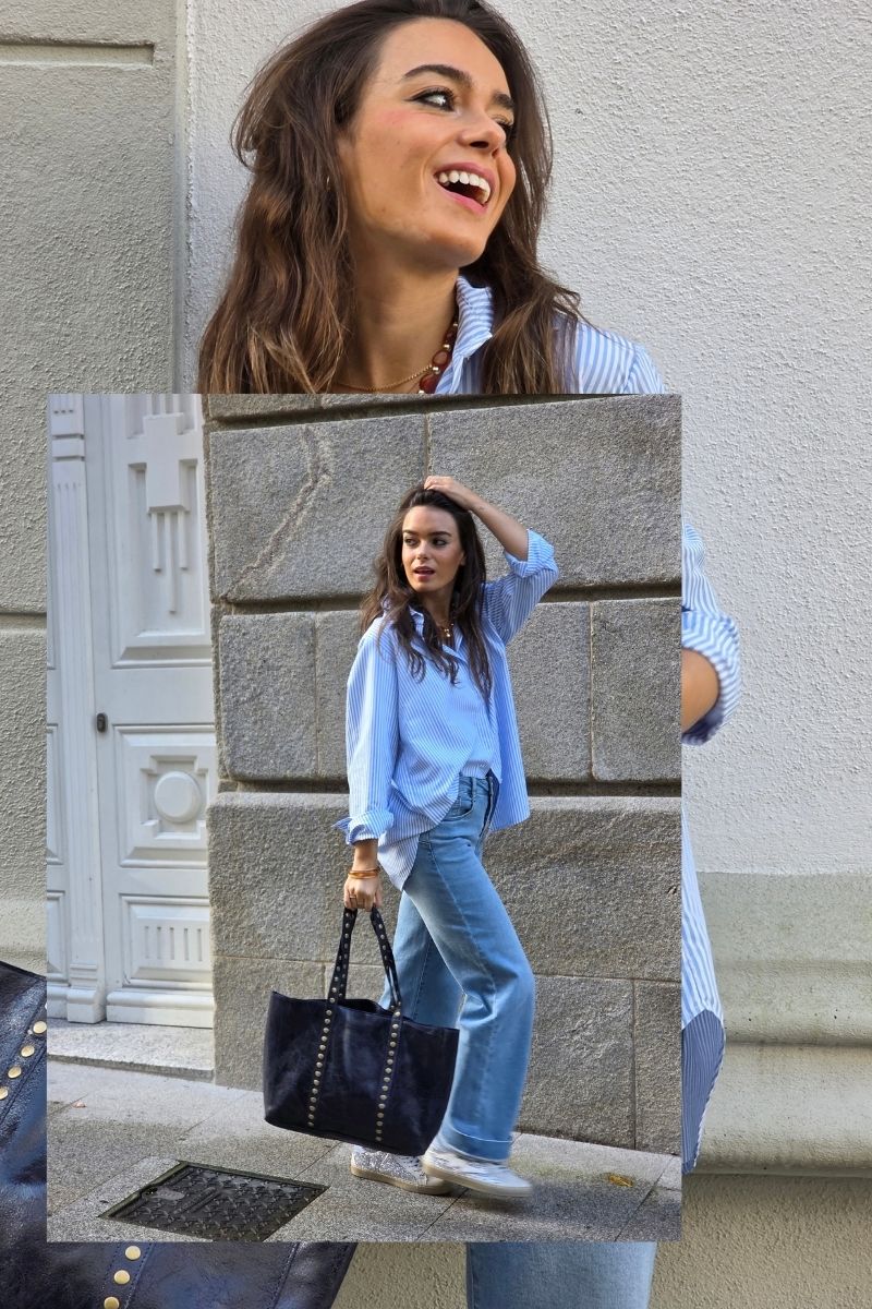 Bolso shopper tachuelas azul marino