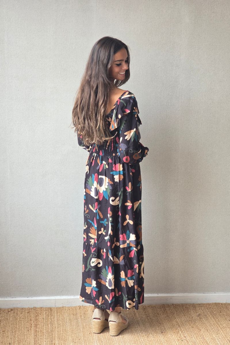 Vestido estampado flores negro