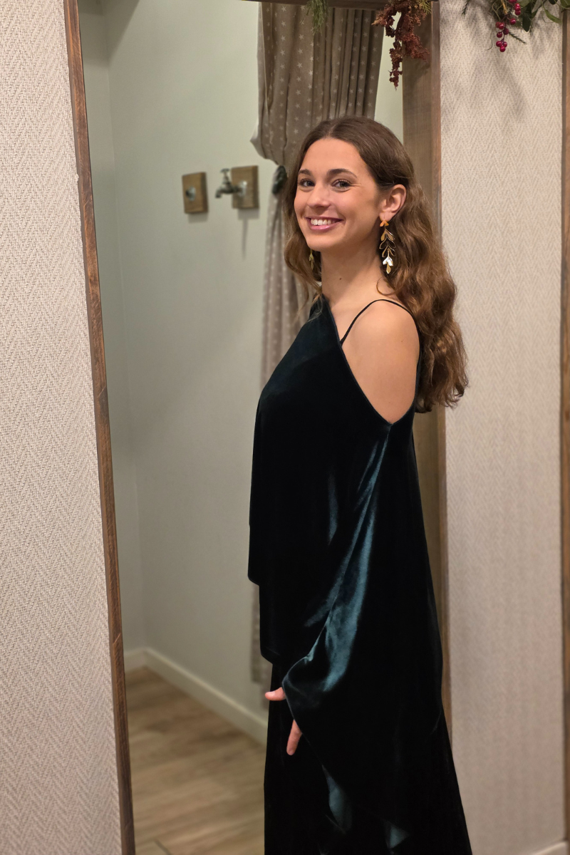 Capa de terciopelo verde botella