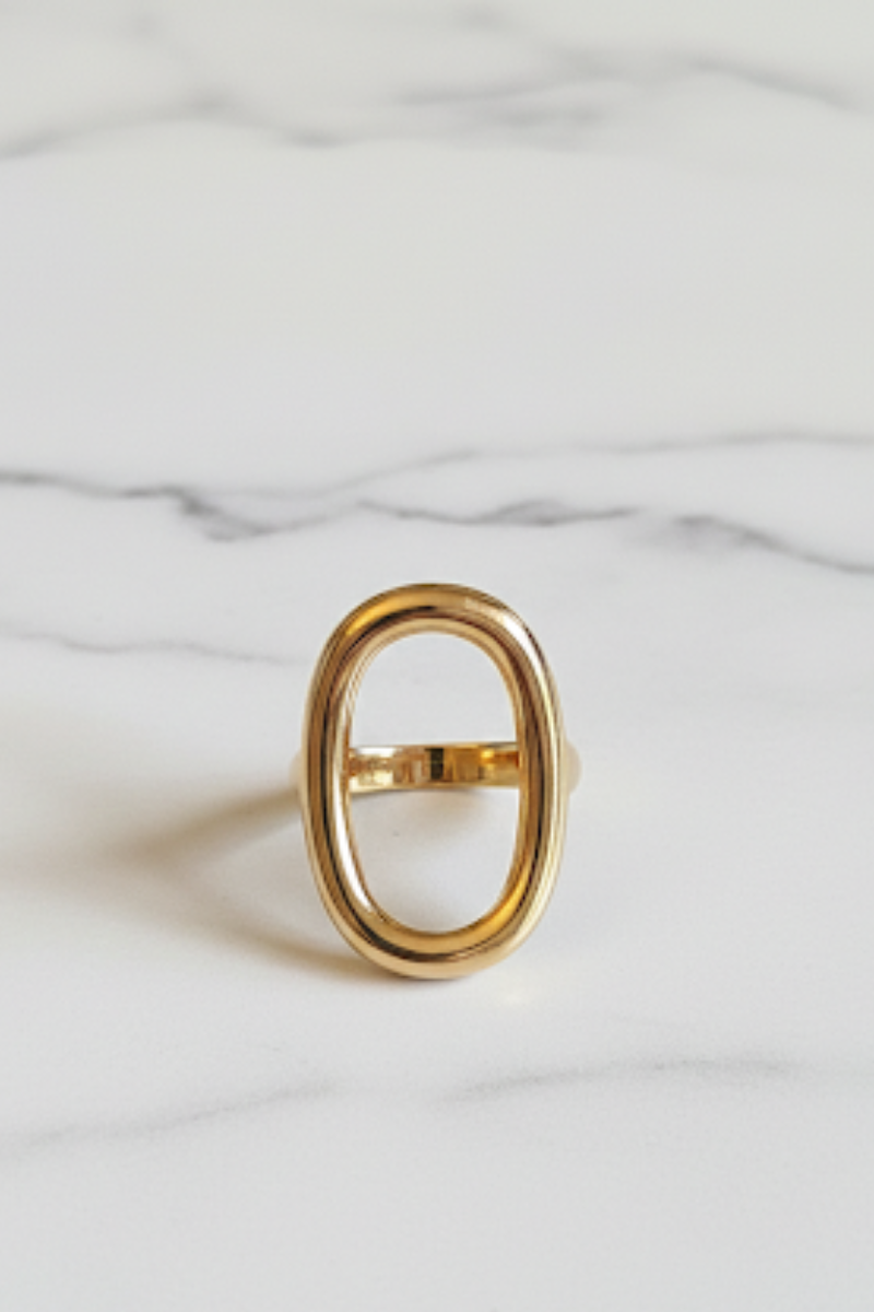 Anillo ajustable grande esfera de acero dorado