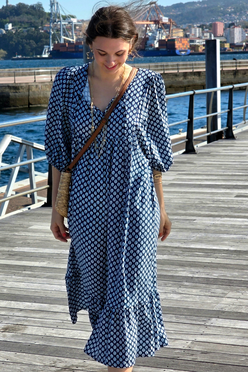 Vestido Largo Flores M. Globo Marino