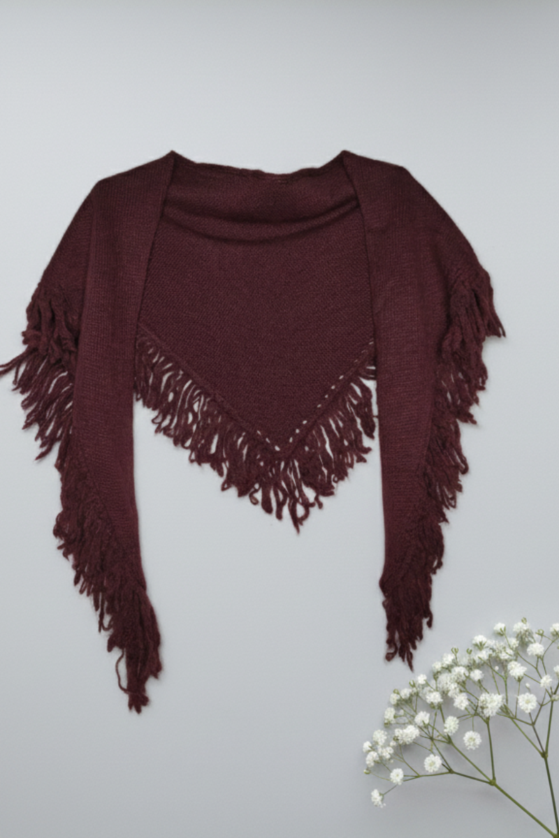 Bufanda tipo mini chal de flecos granate