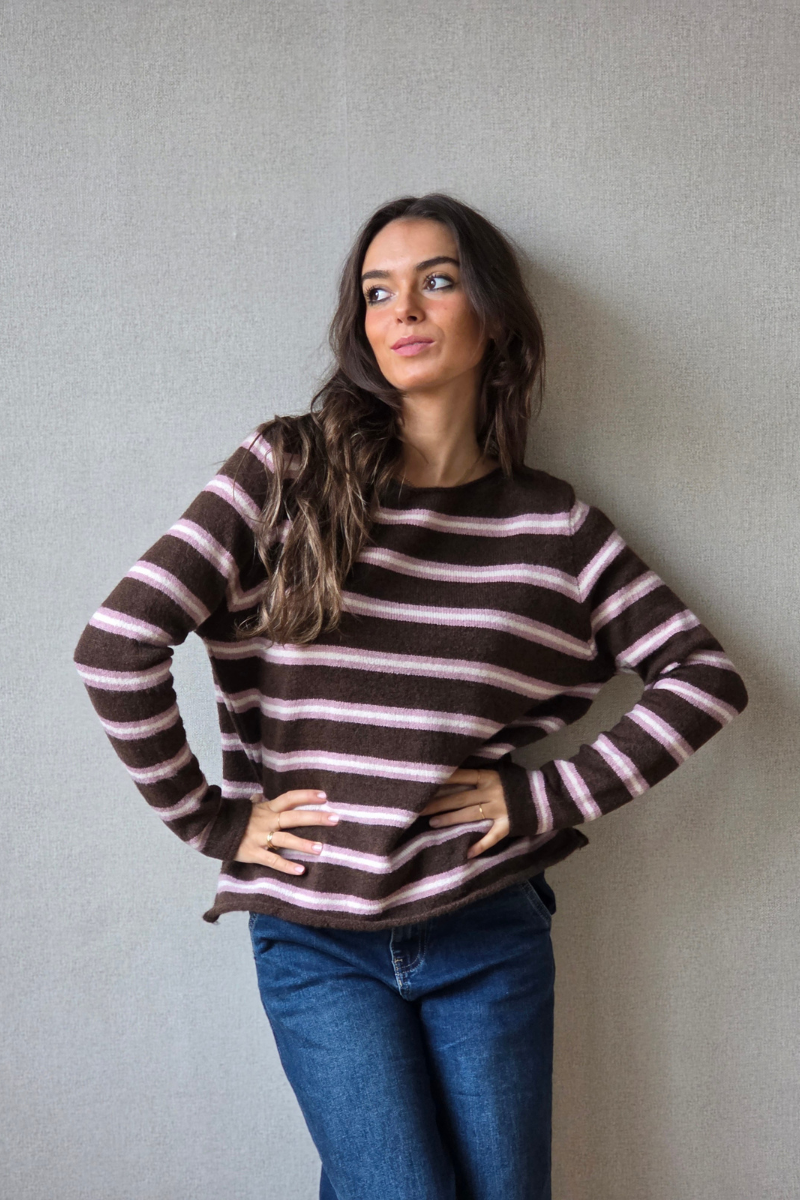 Jersey a rayas bicolor chocolate y rosa, vista completa del diseño