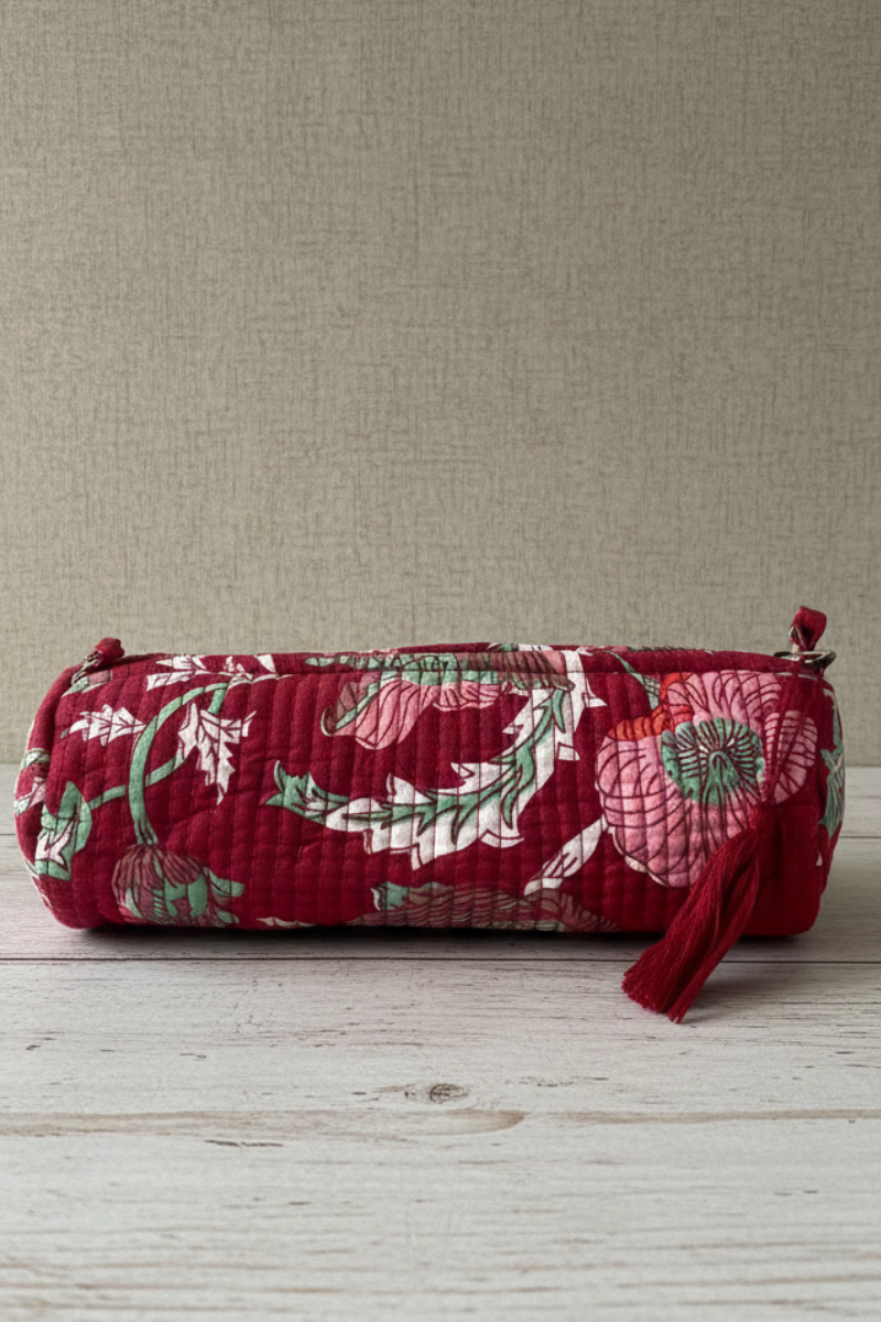 Estuche Neceser Pequeño Estampado Paisley granate