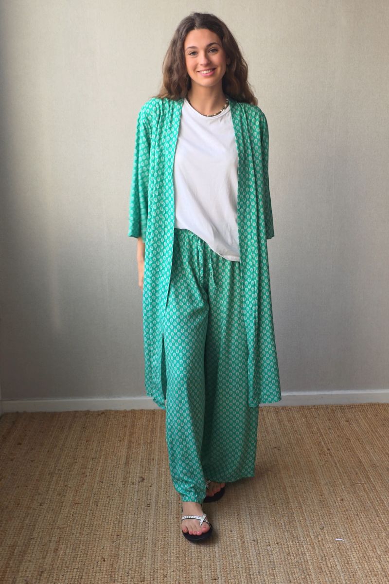 Pantalón estampado largo de flores verde