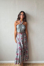 conjunto de top y falda verde