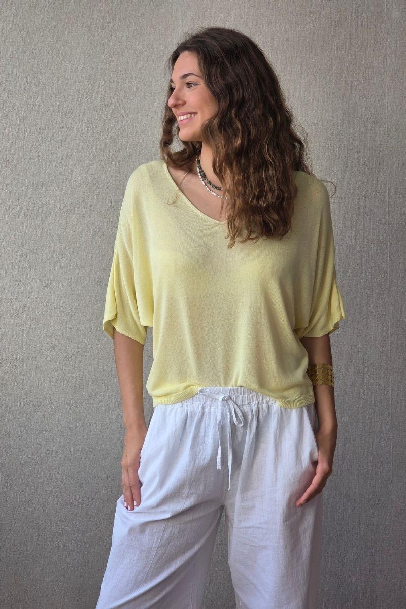 Jersey cuello pico punto frío amarillo