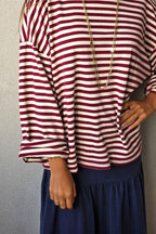 Sudadera oversize de rayas beige y granate