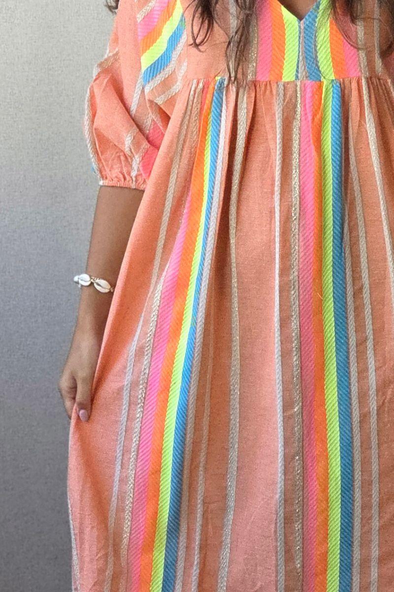 Vestido Flúor con Brillos Naranja
