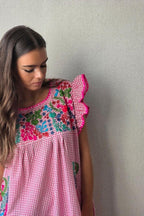 Vestido mexicano cuadro vichy fucsia
