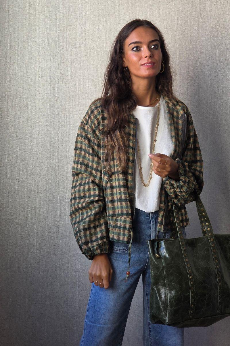 Chaqueta tipo bomber de cuadros verde