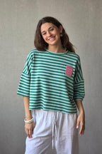 Sudadera Corta de Rayas Verde