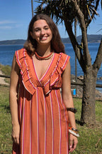 Vestido volante con estampado de rayas naranja