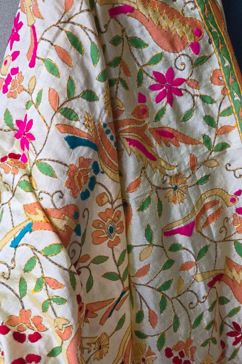 Chal de seda estampado pájaros verde andalucía