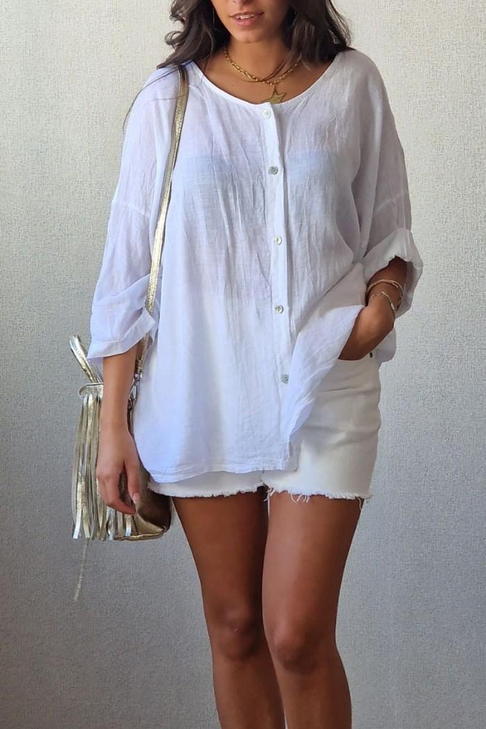 Camisa oversize con manga tres cuartos en color blanca