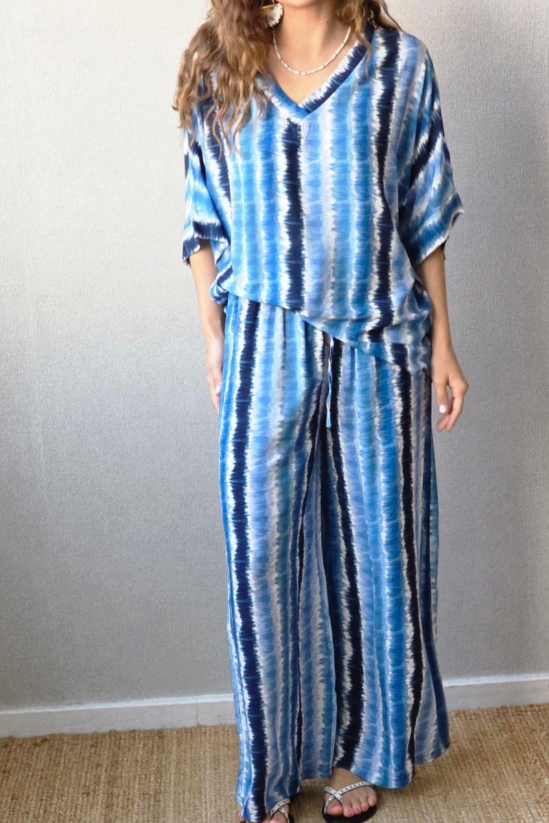 Pantalón estampado largo tie dye azul marino