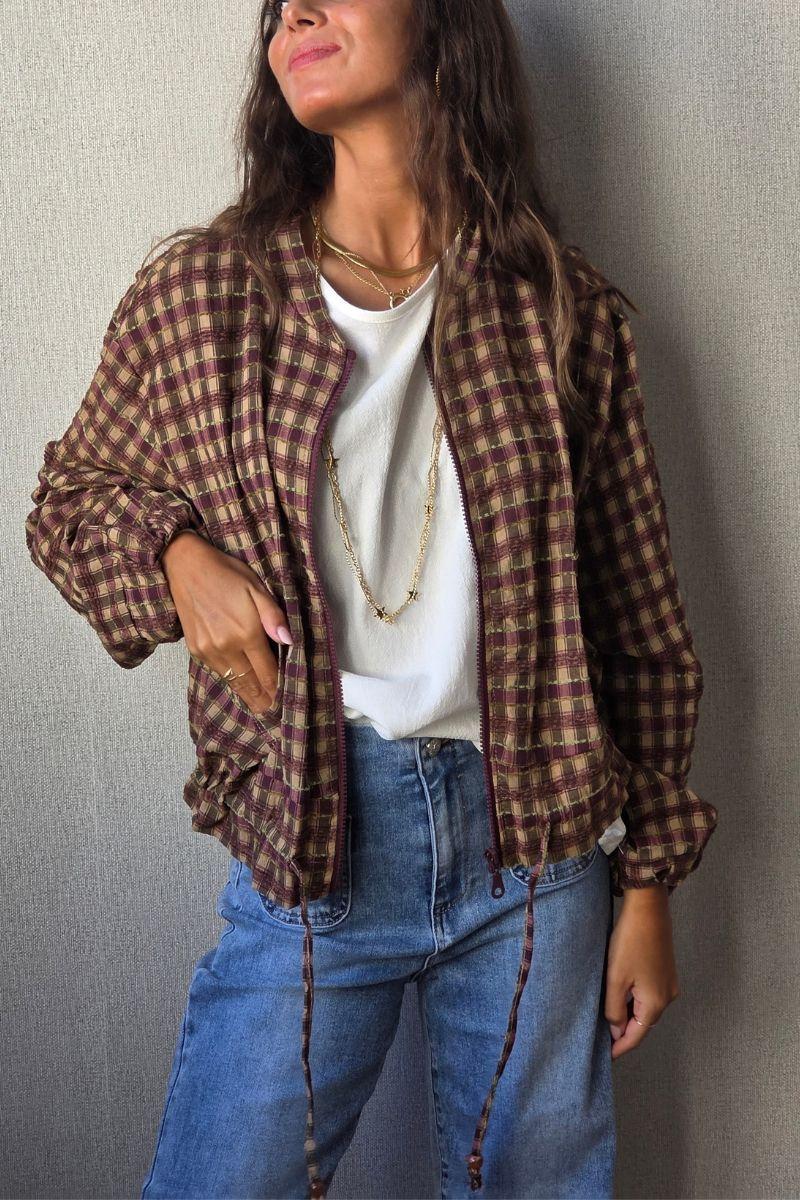 chaqueta tipo bomber de cuadros buganvilla