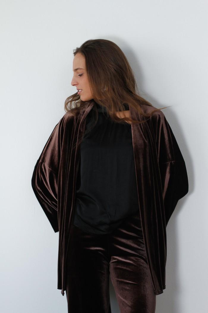 Kimono corto de terciopelo chocolate