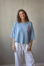 Sudadera Corta de Rayas Azul Jean