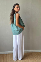 Blusa de lino y algodón verde bonito