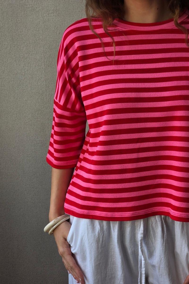 Sudadera Corta de Rayas Fucsia
