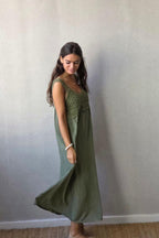 Vestido crochet caqui
