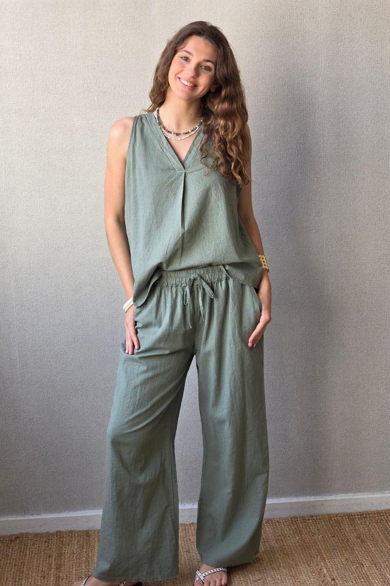 Blusa tipo lino caqui