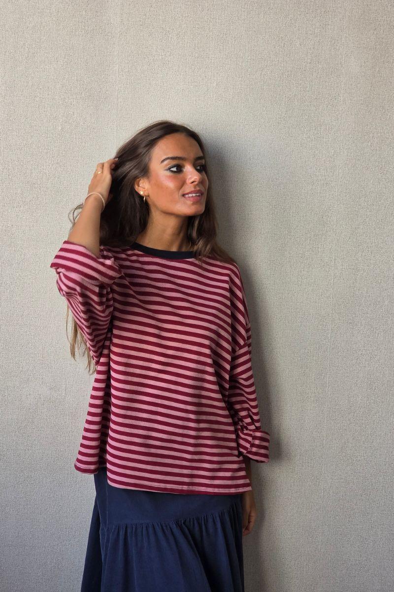 Sudadera oversize de rayas fresa