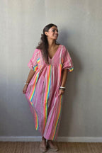 Vestido Flúor con Brillos Fucsia