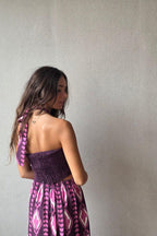 Conjunto de top y falda berenjena